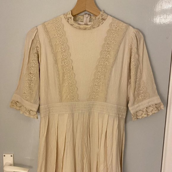 Women's Cream and Tan Dress